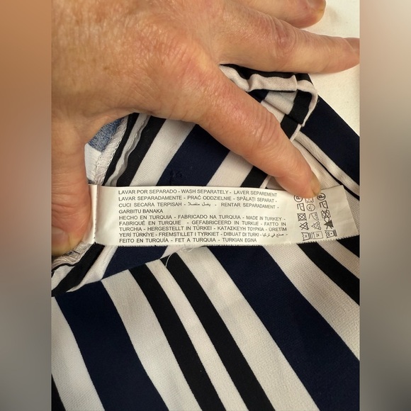 ZARA Navy and White stripe wide leg crop pants size S - Picture 9 of 12